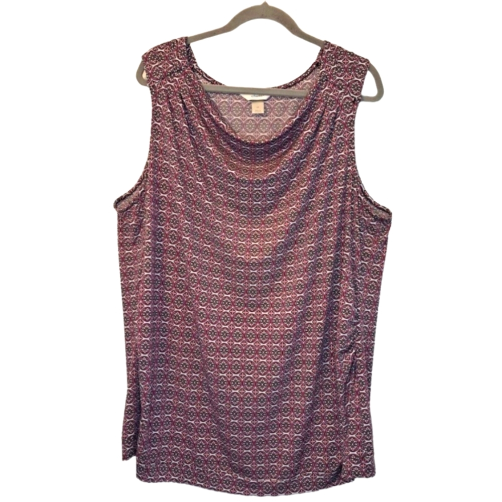 CJ Banks Cowl Neck Medallion Print Sleeveless Blouse Plus Size 2X